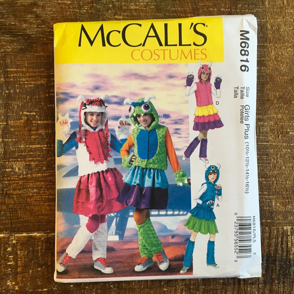 McCalls Sewing Pattern M6816 Girls Plus Kidcore Monster Costume 10.5-16.5 UNCUT